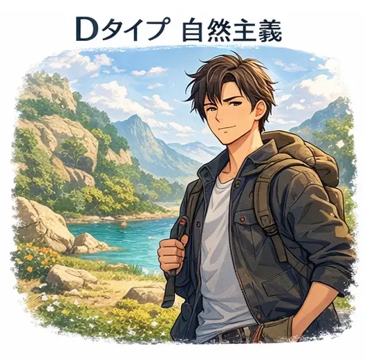 自然主義の価値観を持った性格タイプDを解説するためのイラスト画像