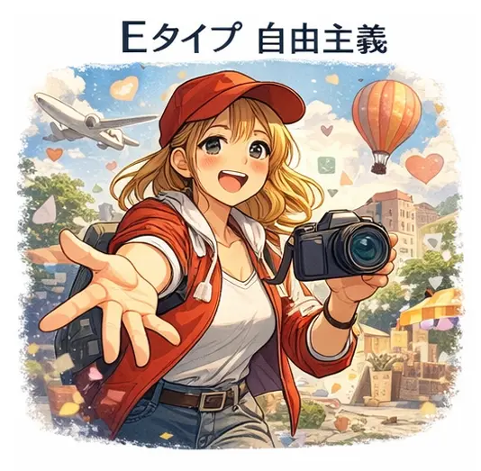 自由主義の価値観を持った性格タイプEを解説するためのイラスト画像